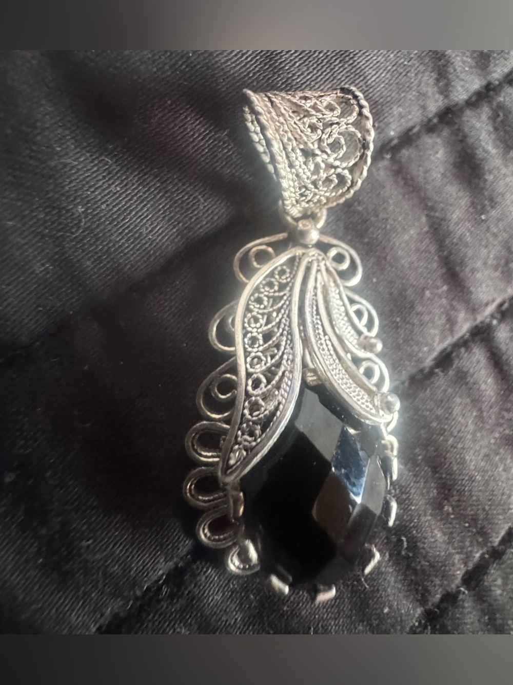 Lost Turkey Sterling Black Faceted Teardrop Obsidian Pendant